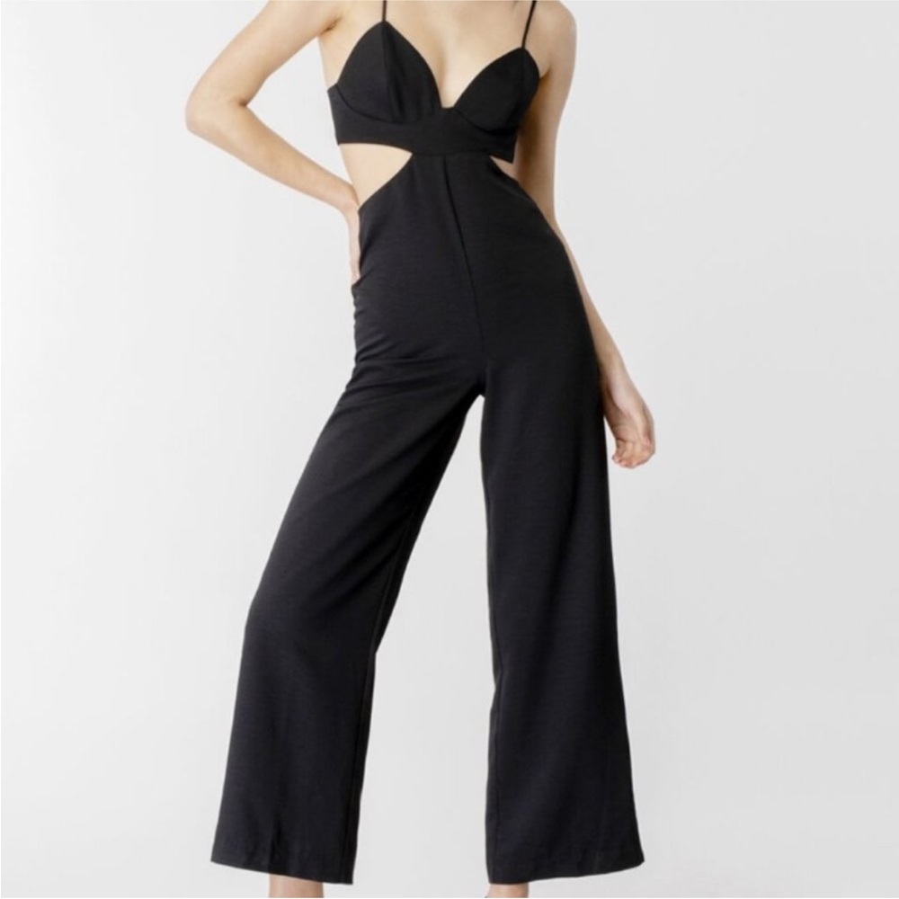 Bardot Black Jumpsuit with Cutout Waist and Wide-Leg Design